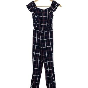 MONTEAU GIRL Navy Blue Plaid Jumpsuit